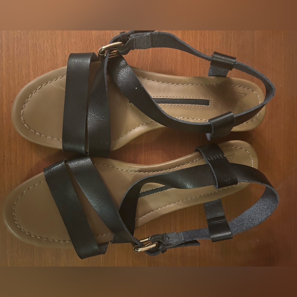 New Direction Black Wedge Sandals, Size 7 1/2